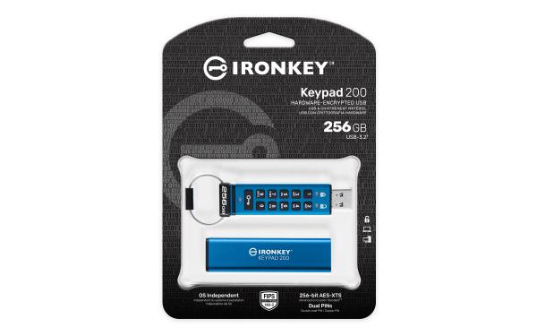 Kingston IronKey Keypad 200/ 256GB/ USB 3.2/ USB-A/ Modrá 