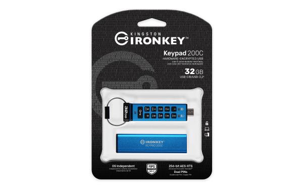 Kingston Ironkey Keypad 200C/ 32GB/ USB 3.0/ USB-C/ Modrá 