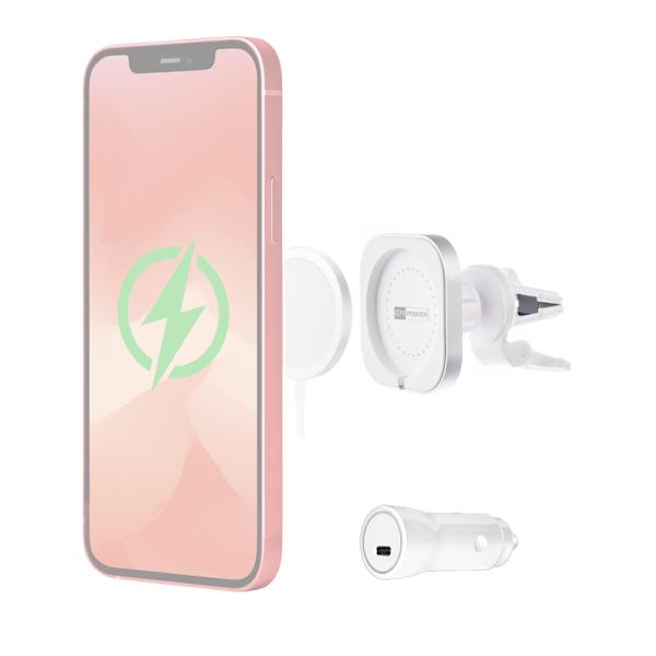 ER POWER CAR VENT MOUNT držiak pre MagSafe nabíjačku + 20W autonabíjačka - biela 