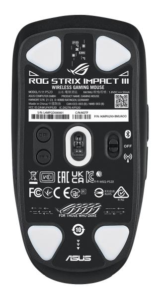 Asus ROG Strix Impact III/ Herní/ Optická/ Pro praváky/ 36 000 DPI/ Bezdrátová USB + Bluetooth/ Černá 