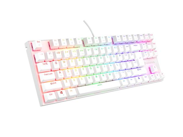 Genesis tichá herná klávesnica THOR 303/ TKL/ RGB/ Outemu Peach Silent/ Drôtová USB/ US layout/ Biela 