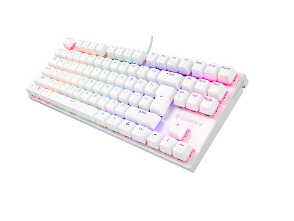 Genesis tichá herní klávesnice THOR 303/ TKL/ RGB/ Outemu Peach Silent/ Drátová USB/ US layout/ Bílá 