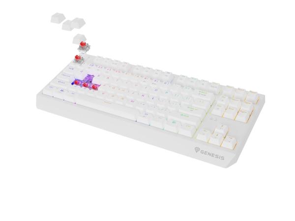 GENESIS herná klávesnica THOR 230/ TKL/ RGB/ Outemu Red/ Bezdrôtová USB + Bluetooth/ US layout/ Biela 