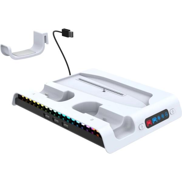 iPega P5S006 Multifunkčný Nabíjací RGB Stojan s Chladením pre PS5 Slim White 