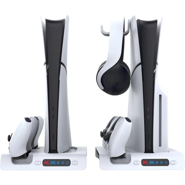 iPega P5S006 Multifunkčný Nabíjací RGB Stojan s Chladením pre PS5 Slim White 