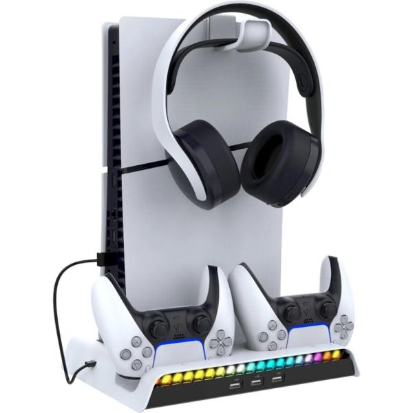iPega P5S006 Multifunkčný Nabíjací RGB Stojan s Chladením pre PS5 Slim White 