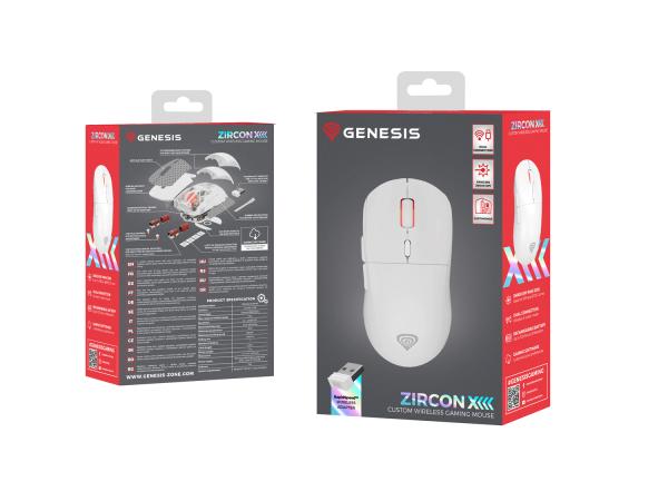 Genesis herná bezdrôtová myš ZIRCON XIII/ Herná/ Optická/ 26 000 DPI/ Bezdrôtové USB/ Biela 