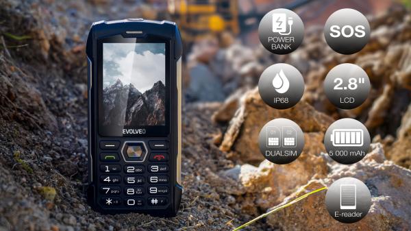 EVOLVEO StrongPhone H1, vodotesný odolný Dual SIM telefón, čierna-strieborná 