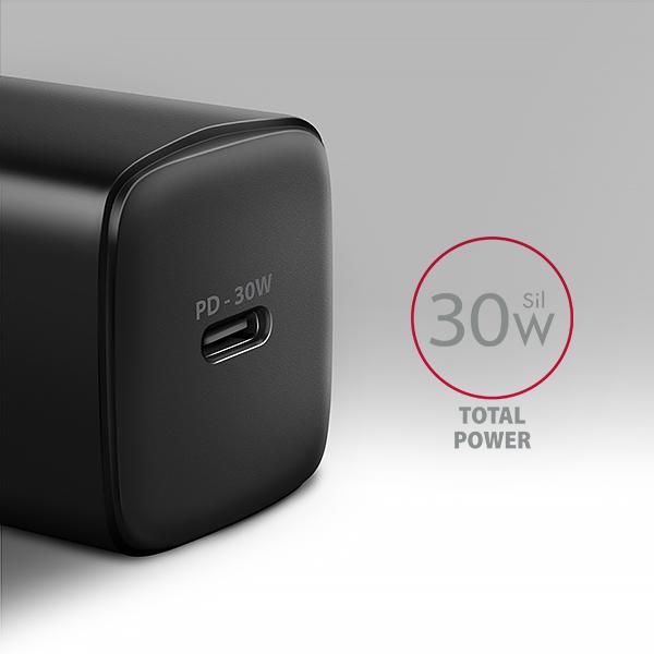AXAGON ACU-PD30, Sil nabíjačka do siete 30W, 1x port USB-C, PD3.0/ PPS/ QC4+/ SFC/ AFC/ Apple, čierna 