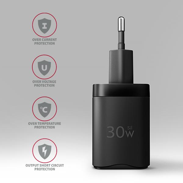 AXAGON ACU-PD30, Sil nabíjačka do siete 30W, 1x port USB-C, PD3.0/ PPS/ QC4+/ SFC/ AFC/ Apple, čierna 