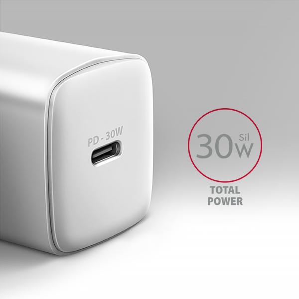 AXAGON ACU-PD30W, Sil nabíjačka do siete 30W, 1x port USB-C, PD3.0/ PPS/ QC4+/ SFC/ AFC/ Apple, biela 