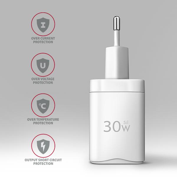 AXAGON ACU-PD30W, Sil nabíjačka do siete 30W, 1x port USB-C, PD3.0/ PPS/ QC4+/ SFC/ AFC/ Apple, biela 