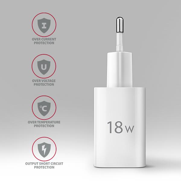 AXAGON ACU-QC18W, nabíjačka do siete 18W, 1x port USB-A, QC3.0/ AFC/ Apple, biela 