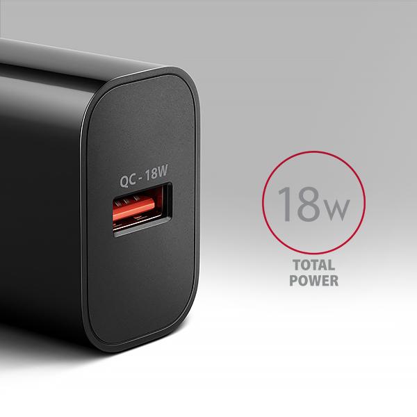 AXAGON ACU-QC18, nabíjačka do siete 18W, 1x port USB-A, QC3.0/ AFC/ Apple, čierna 