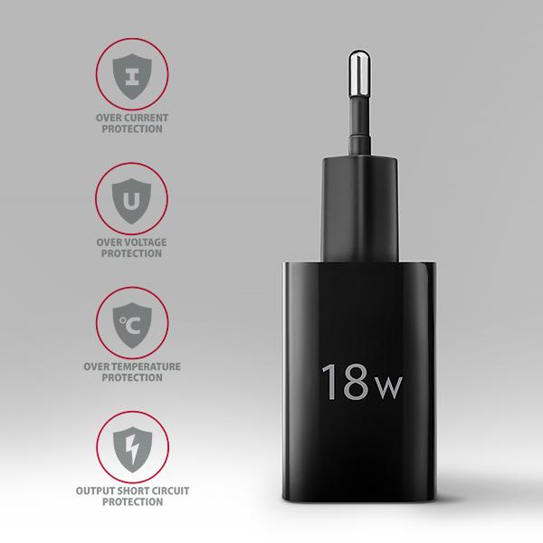 AXAGON ACU-QC18, nabíjačka do siete 18W, 1x port USB-A, QC3.0/ AFC/ Apple, čierna 