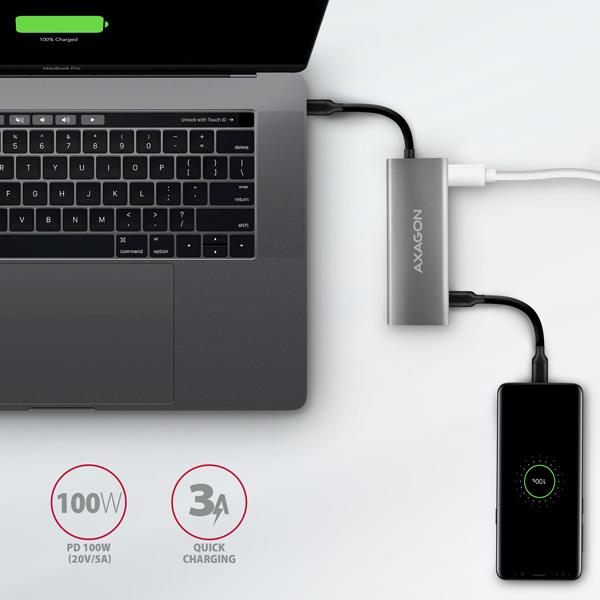 AXAGON HMC-5G2, USB 10Gbps hub, porty 2x USB-A, 2x USB-C, HDMI 4k/ 60, PD 100W, kábel USB-C 13cm 