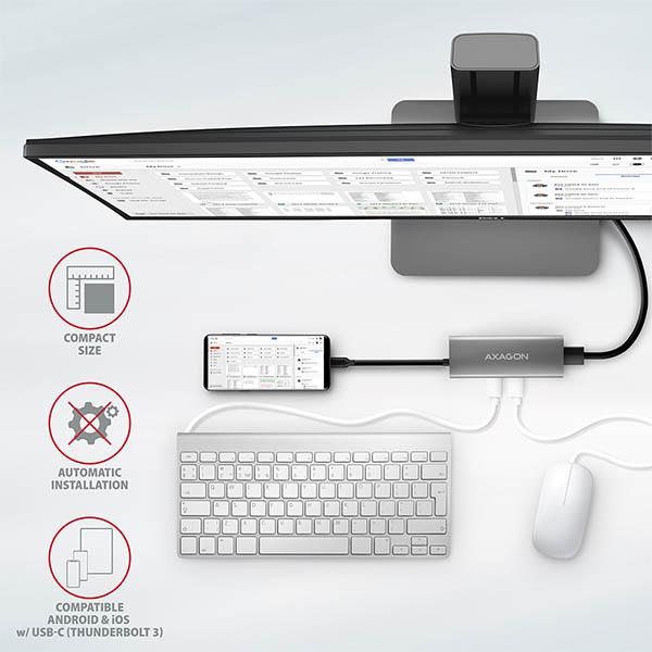 AXAGON HMC-5G2, USB 10Gbps hub, porty 2x USB-A, 2x USB-C, HDMI 4k/ 60, PD 100W, kábel USB-C 13cm 