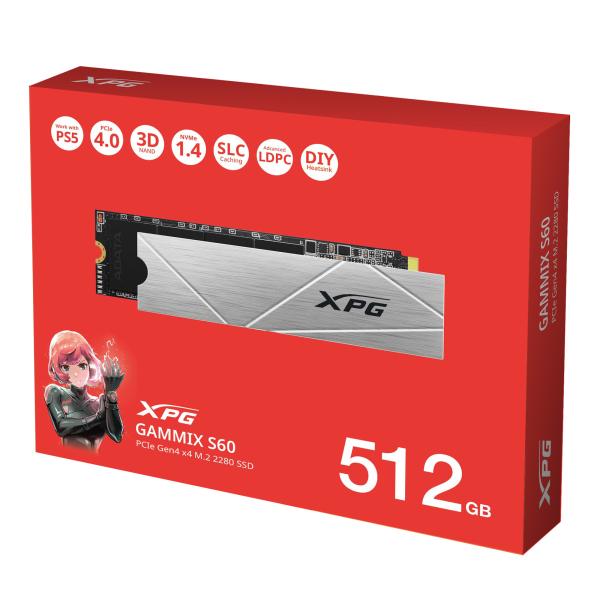ADATA XPG GAMMIX S60/ 512GB/ SSD/ M.2 NVMe/ Strieborná/ Heatsink/ 5R 