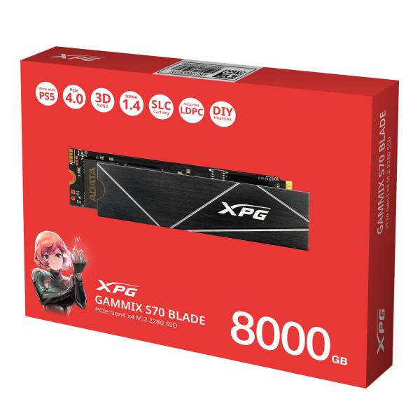 ADATA GAMMIX S70 BLADE/ 8TB/ SSD/ M.2 NVMe/ Čierna/ Heatsink/ 5R 