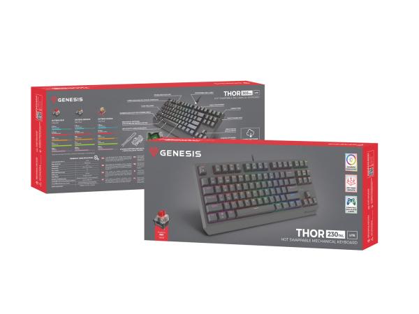 Genesis herná bezdrôtová klávesnica THOR 230 Lite/ Drôtová USB/ US layout/ Čierna 