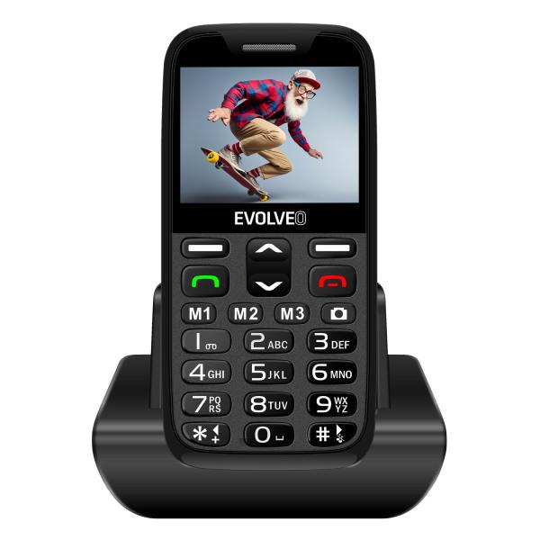 EVOLVEO EasyPhone XR, mobilný telefón pre seniorov s nabíjacím stojanom, čierna 