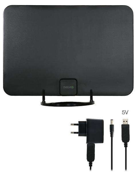 EVOLVEO Xany 2A, 230/ 5V, aktívna izbová anténa FM/ DAB+/ DVB-T2, filter LTE, 4G, 5G