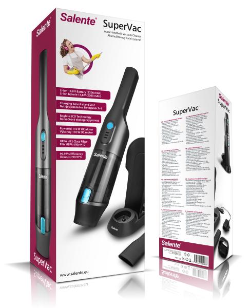 Salente SuperVac, ručný vysávač, HEPA H7, 2200 mAh, 110 W, antracitový 