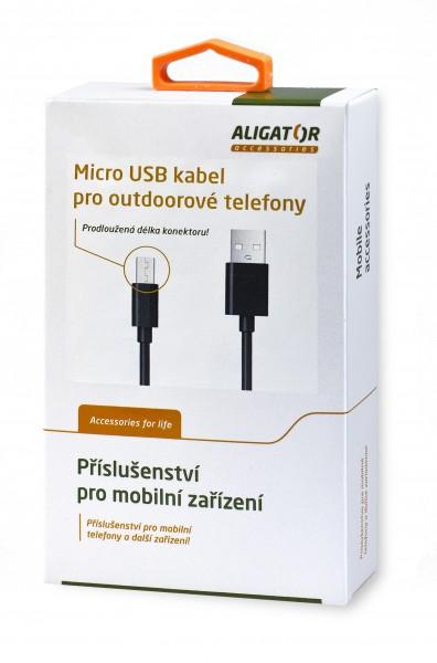 Aligator Datový kabel s prodlouženým microUSB konektorem, 2A, černý 