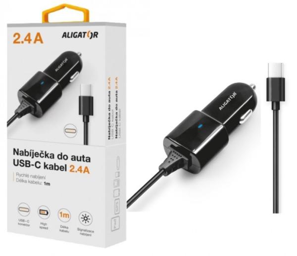 Aligátor nab. do auta USB-C s USB TCH 2, 4A čierna 