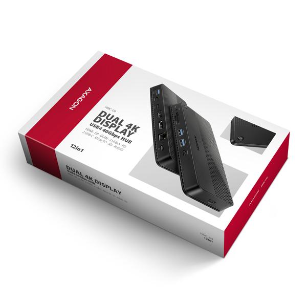 AXAGON HMC-U4, USB4 40Gbps dock, 3x USB-A, 2x USB-C, HDMI & DP 8K/ 30Hz, RJ-45, SD/ mSD, audio, PD100W 