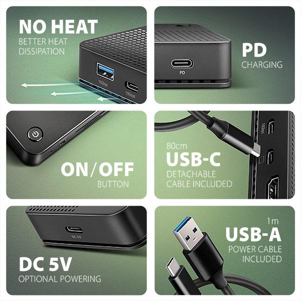 AXAGON HMC-U4, USB4 40Gbps dock, 3x USB-A, 2x USB-C, HDMI & DP 8K/ 30Hz, RJ-45, SD/ mSD, audio, PD100W 