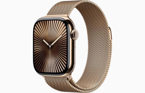 Apple Watch Series 10 GPS + Cellular 46mm Gold Titanium Case with Gold Milanese Loop - S/M