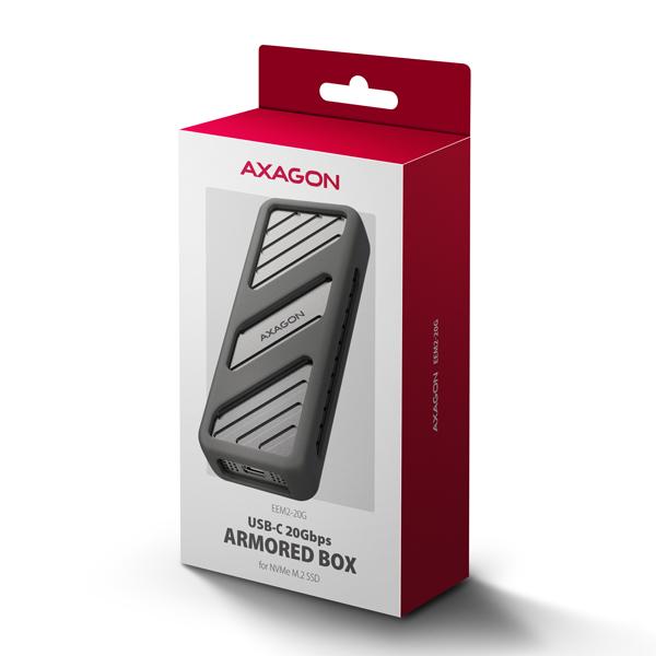 AXAGON EEM2-20G, USB-C 20Gbps - M.2 NVMe SSD kovový ARMORED box 