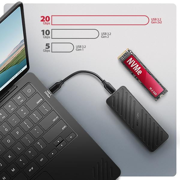 AXAGON EEM2-20G, USB-C 20Gbps - M.2 NVMe SSD kovový ARMORED box 
