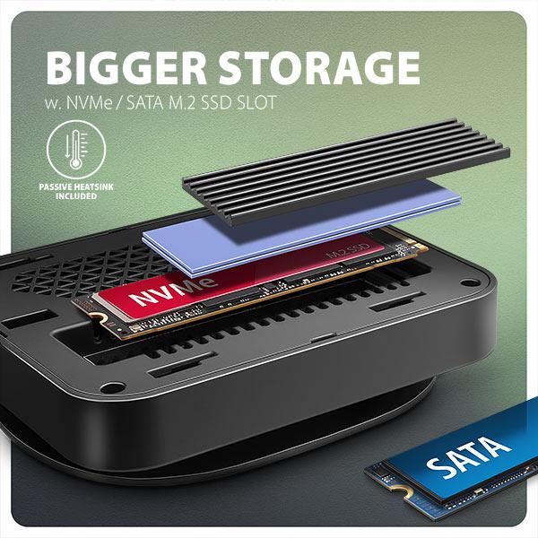 AXAGON HMC-UFO, USB 10Gbps hub, 2x USB-A, USB-C, HDMI 4k/ 60, RJ-45, M.2 slot, SD/ mSD, audio, PD 