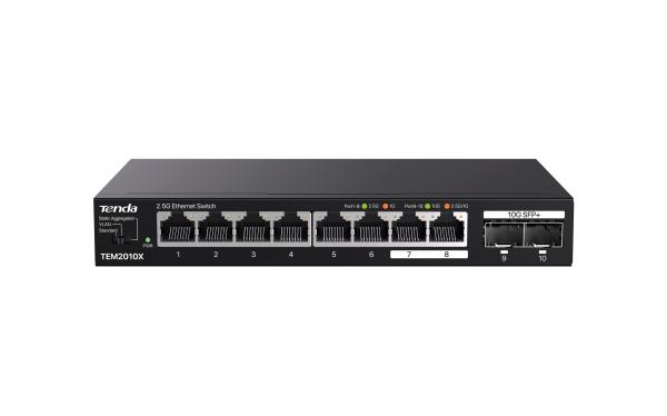 Tenda TEM2010X - Multi-gigabit switch, 8x 2.5G RJ45 + 2x 10G SFP+ port, MAC 16K, ochrana 6kV 