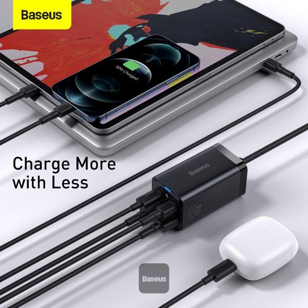 Baseus rýchlonabíjačka do siete GaN3 Pro, 2x USB-C, 2x USB 65W čierna 