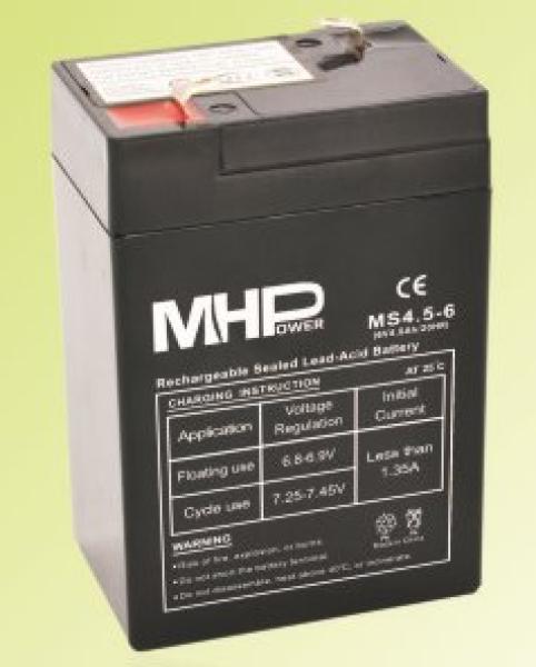 Pb akumulátor MHPower VRLA AGM 6V/ 4, 5Ah (MS4.5-6)