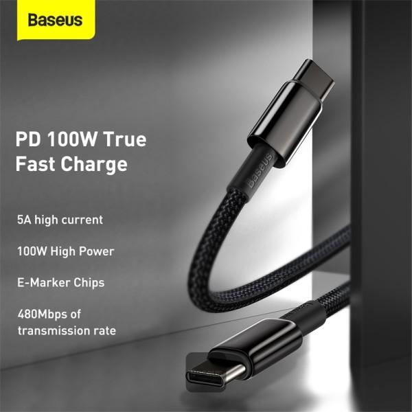 Baseus rýchlonabíjací dátový kábel Tungsten Gold 100W 1m USB-C na USB-C čierny 