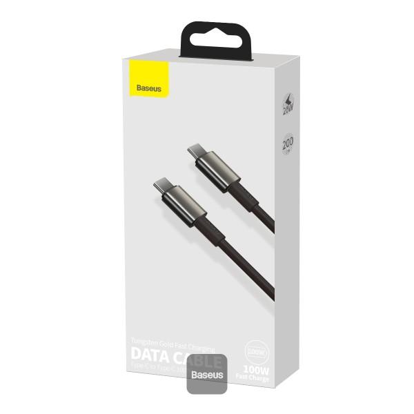Baseus dátový kábel Tungsten Gold USB-C/ USB-C 2m 100W čierny 