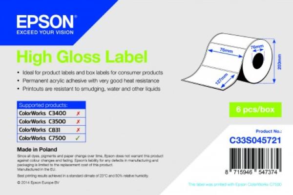 High Gloss Label - Die-cut Roll: 76mm x 127mm