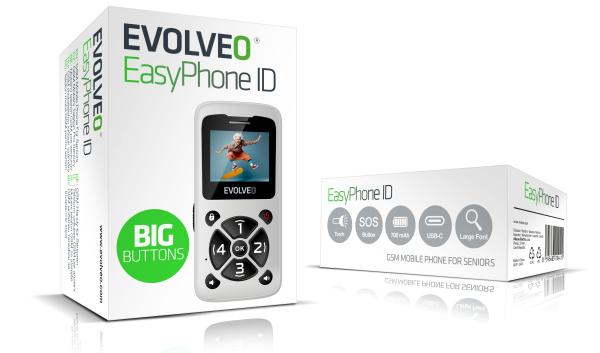 EVOLVEO EasyPhone ID, mobilný telefón pre seniorov, biela 