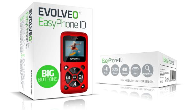 EVOLVEO EasyPhone ID, mobilný telefón pre seniorov, červená 