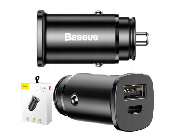 Baseus Rýchlonabíjačka do auta USB/ USB-C QC 30W čierna 