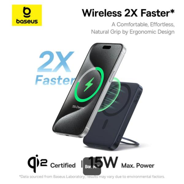 Baseus Powerbanka PicoGo Qi2 s otočným stojanom a bezdrôtovým nabíjaním 5000mAh 20W USB-C čierna 