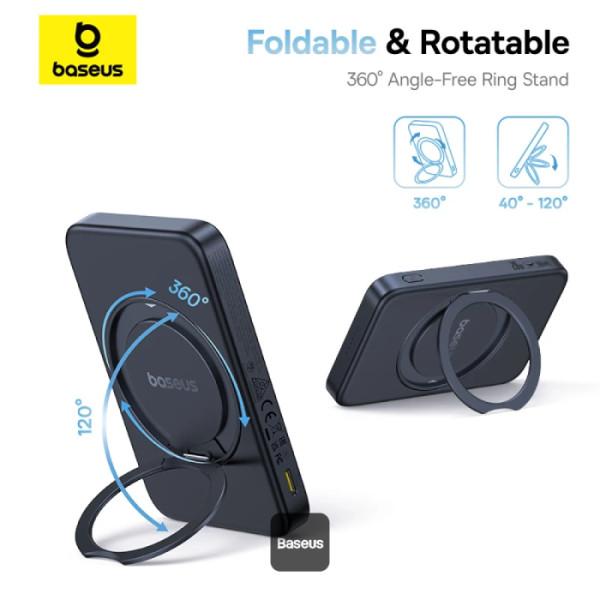 Baseus Powerbanka PicoGo Qi2 s otočným stojanom a bezdrôtovým nabíjaním 5000mAh 20W USB-C čierna 