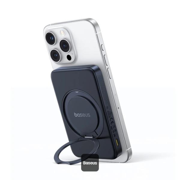 Baseus Powerbanka PicoGo Qi2 s otočným stojanom a bezdrôtovým nabíjaním 5000mAh 20W USB-C čierna 