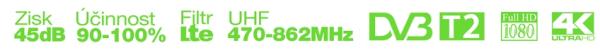EVOLVEO HDO, aktívna vonkajšia DVB-T2 anténa, filter LTE, 4G, 5G 