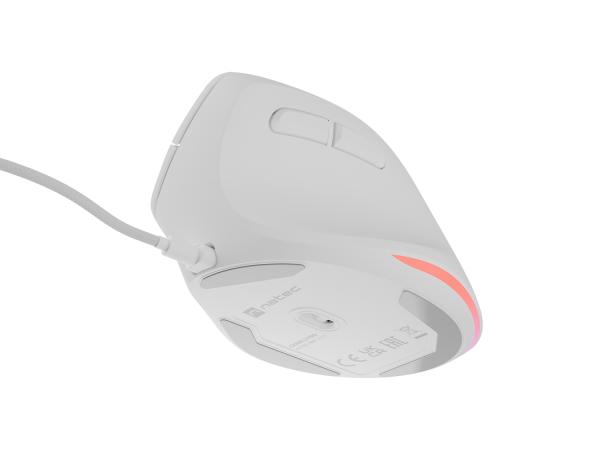 Vertikálna myš Natec CRAKE 2 PRO/ Vertikálna/ Optická/ Pre pravákov/ 12 400 DPI/ Drôtové USB-A/ Biela 