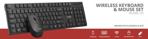 Klávesnice C-TECH WLKMC-03, bezdrátový combo set s myší, černý, USB, CZ/ SK 